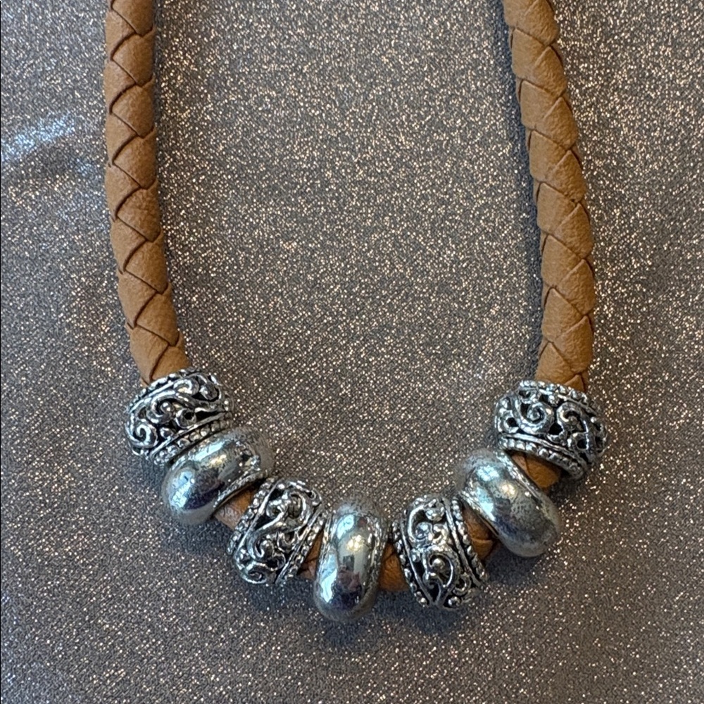 Brighton Tan and Silver Braided Necklace - Picture 3 of 4